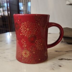 Vintage Peets Coffee Red and Gold Snowflake Mug